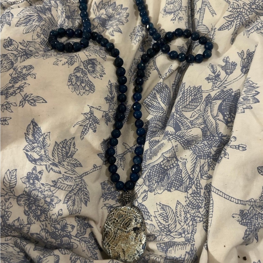 Elegant navy  Beaded Necklace with Intricate Pendant from saks